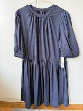 Summersalt The Luxe Pima Puff-Sleeve Mini Dress - Midnight - NWT